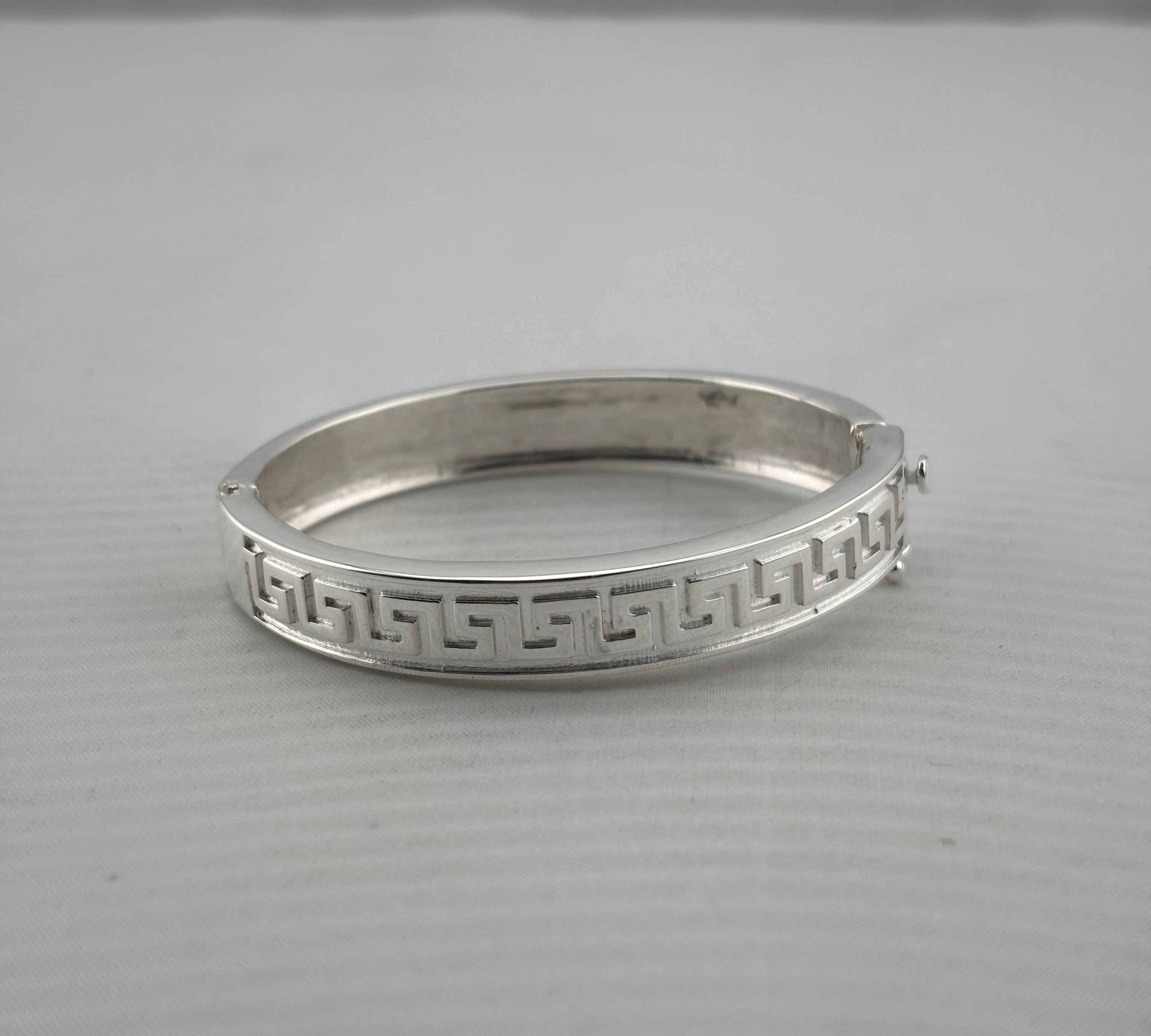 Kids Greek Key Silver Kada – 925 Sterling Silver Baby Bangle Bracelet with Meander Design