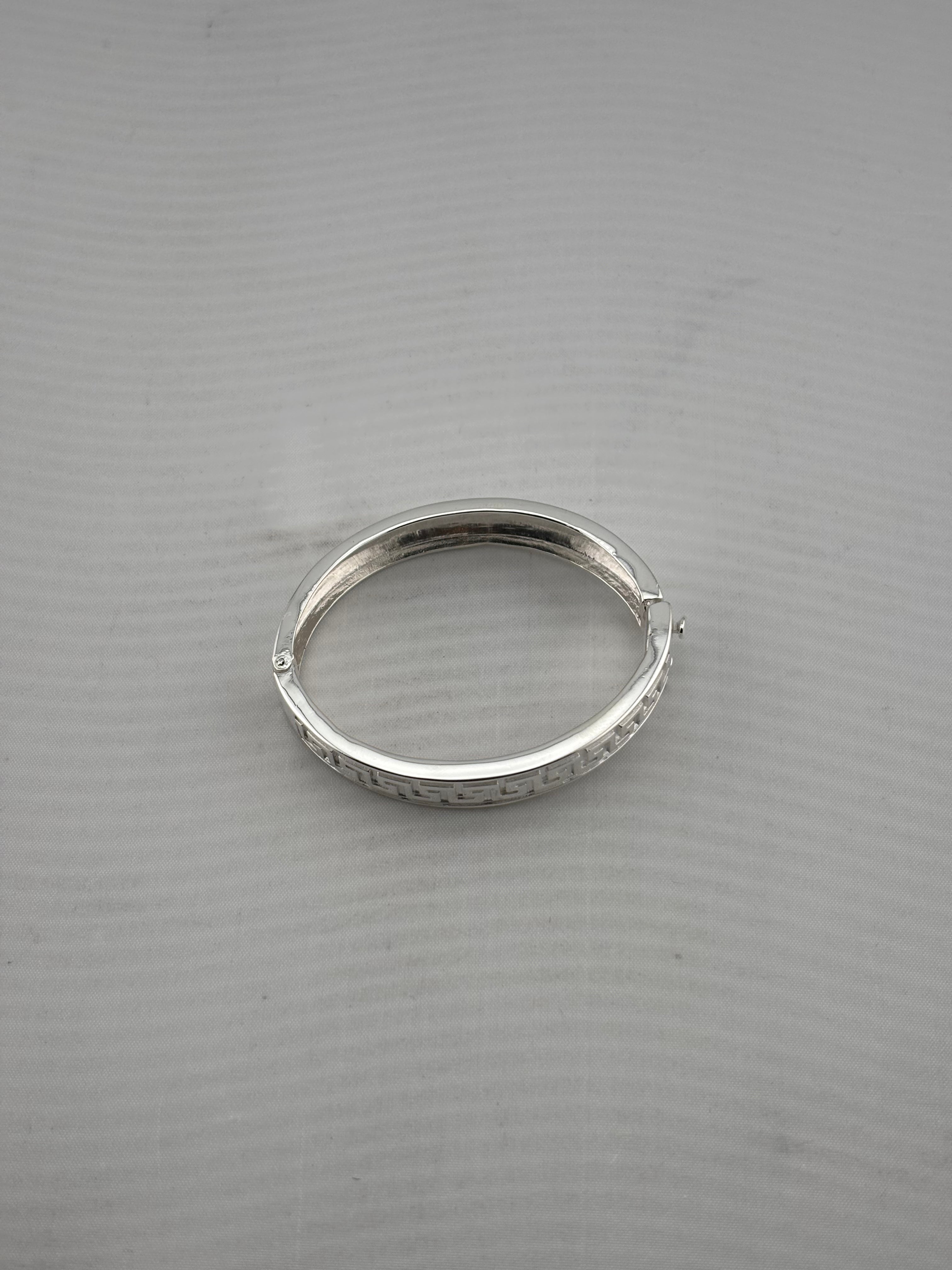 Kids Greek Key Silver Kada – 925 Sterling Silver Baby Bangle Bracelet with Meander Design