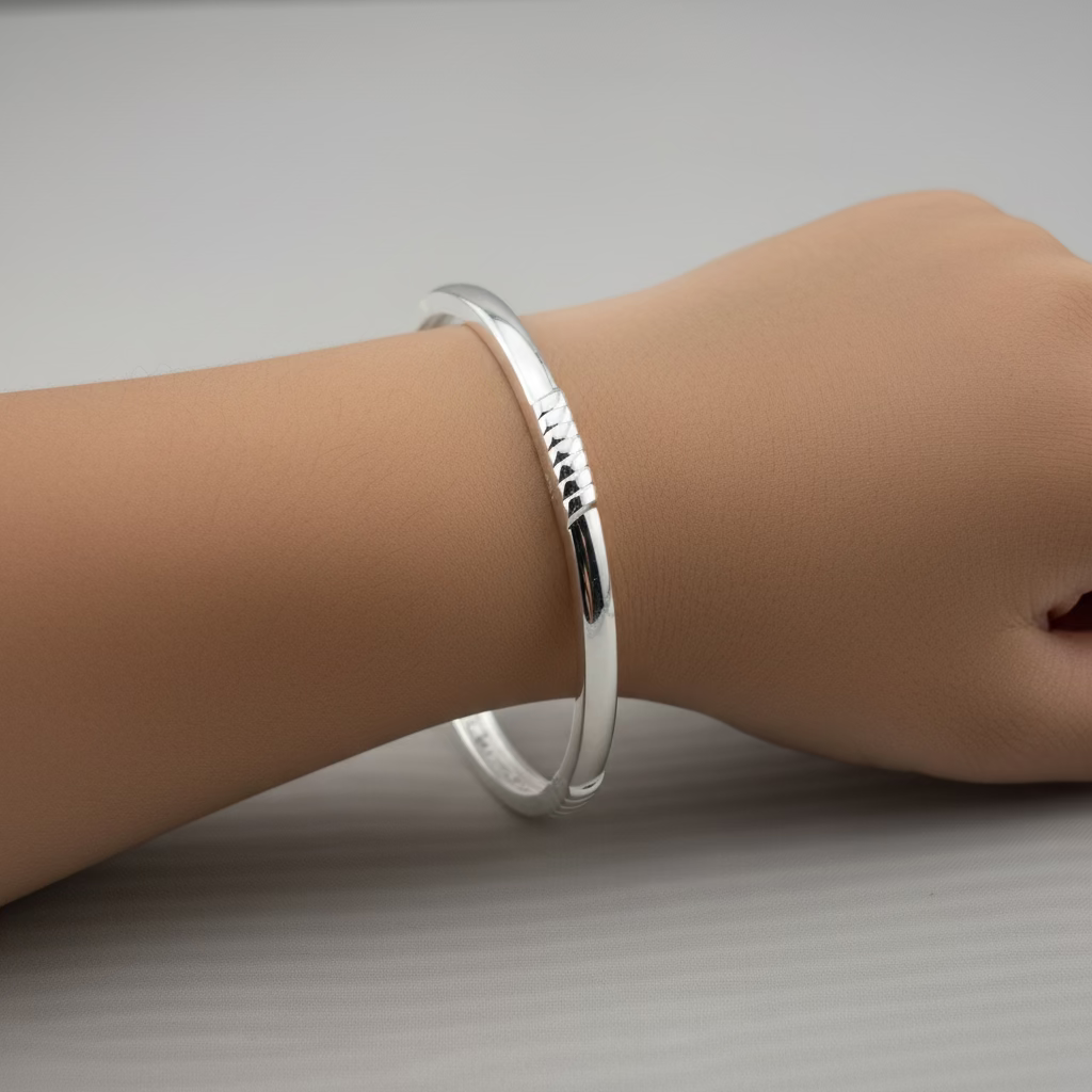 Kids Twist Silver Kada – 925 Sterling Silver Baby Kada Bracelet with Rope Detail (Pair)