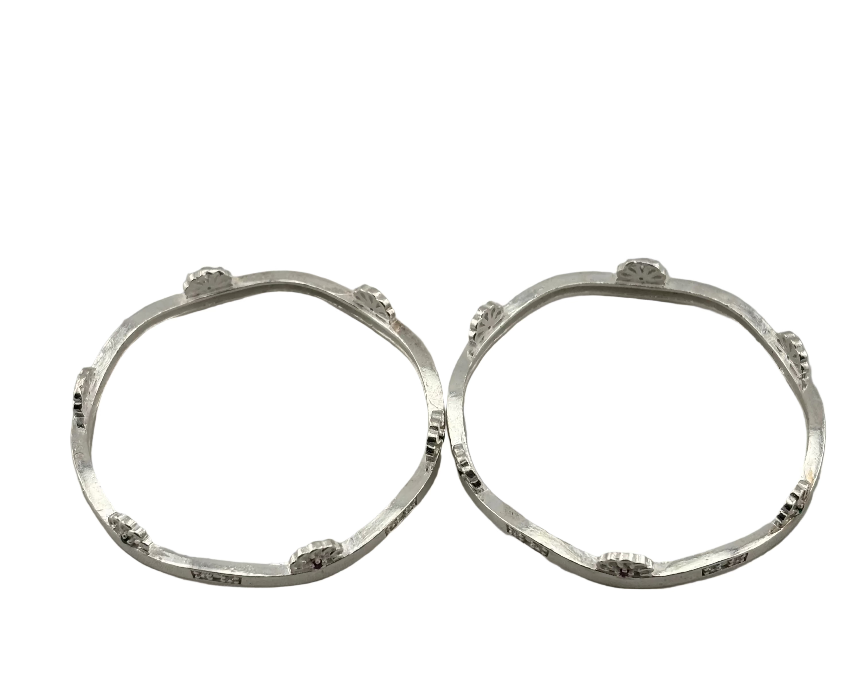 Kids Floral Stone Silver Kada – 925 Sterling Silver Baby Kada Bracelet with Designer Wavy Pattern (Pair)