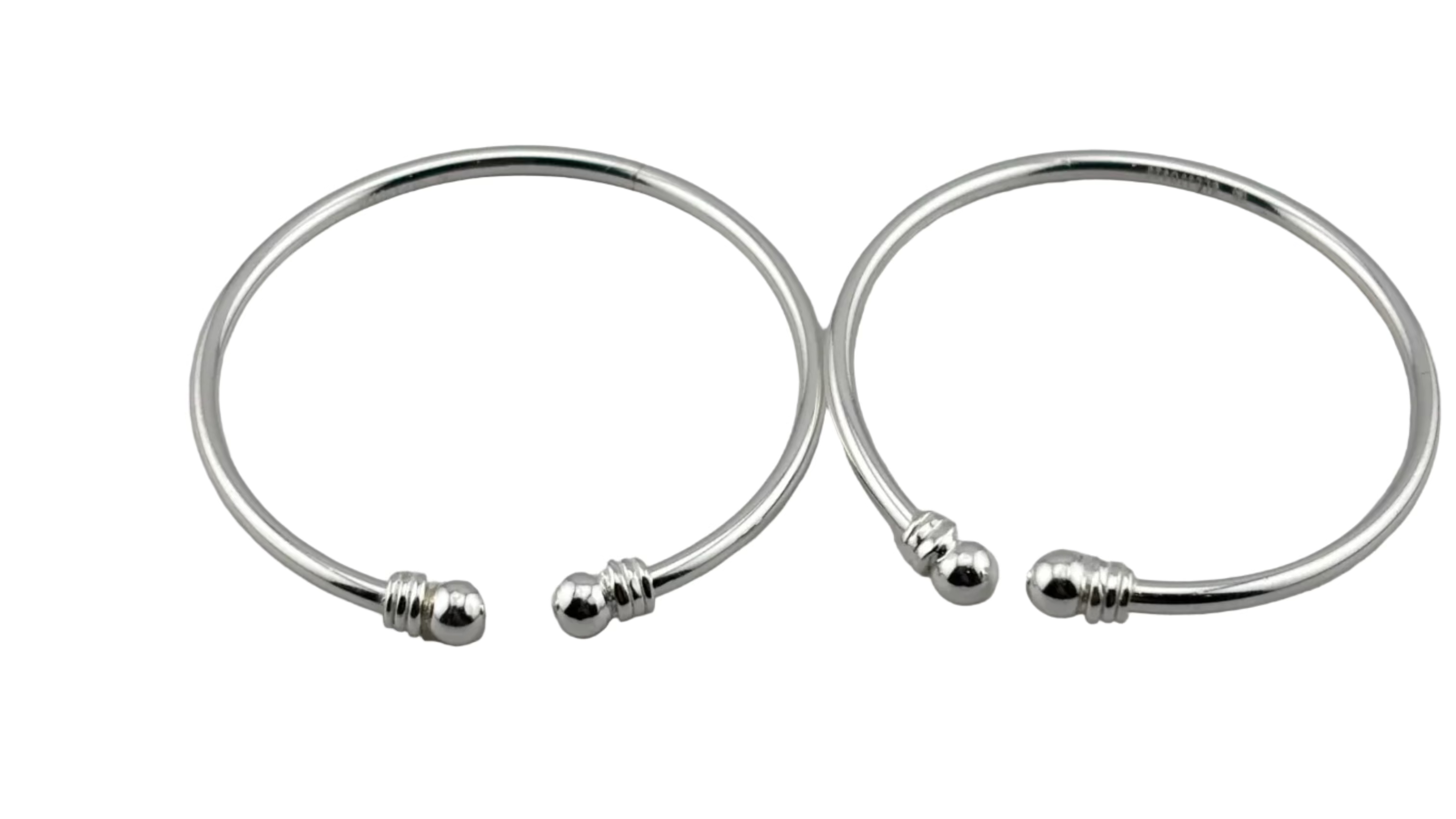 Kids Silver Kada – 925 Sterling Silver Baby Kada Bracelet with Ball Ends (Pair)