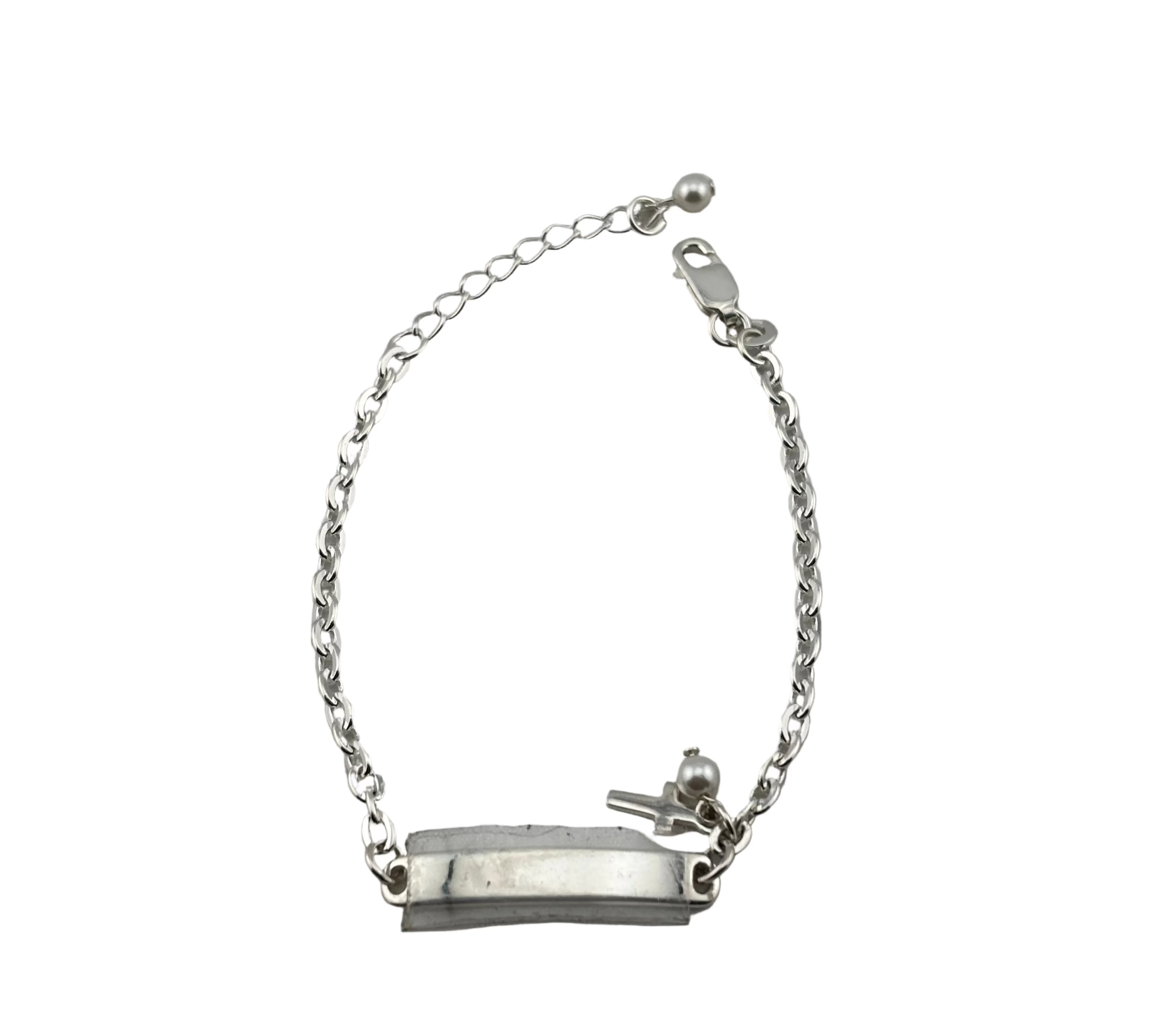 Kids Name Plate Silver Bracelet – 925 Sterling Silver Baby ID Bracelet Adjustable Chain Design
