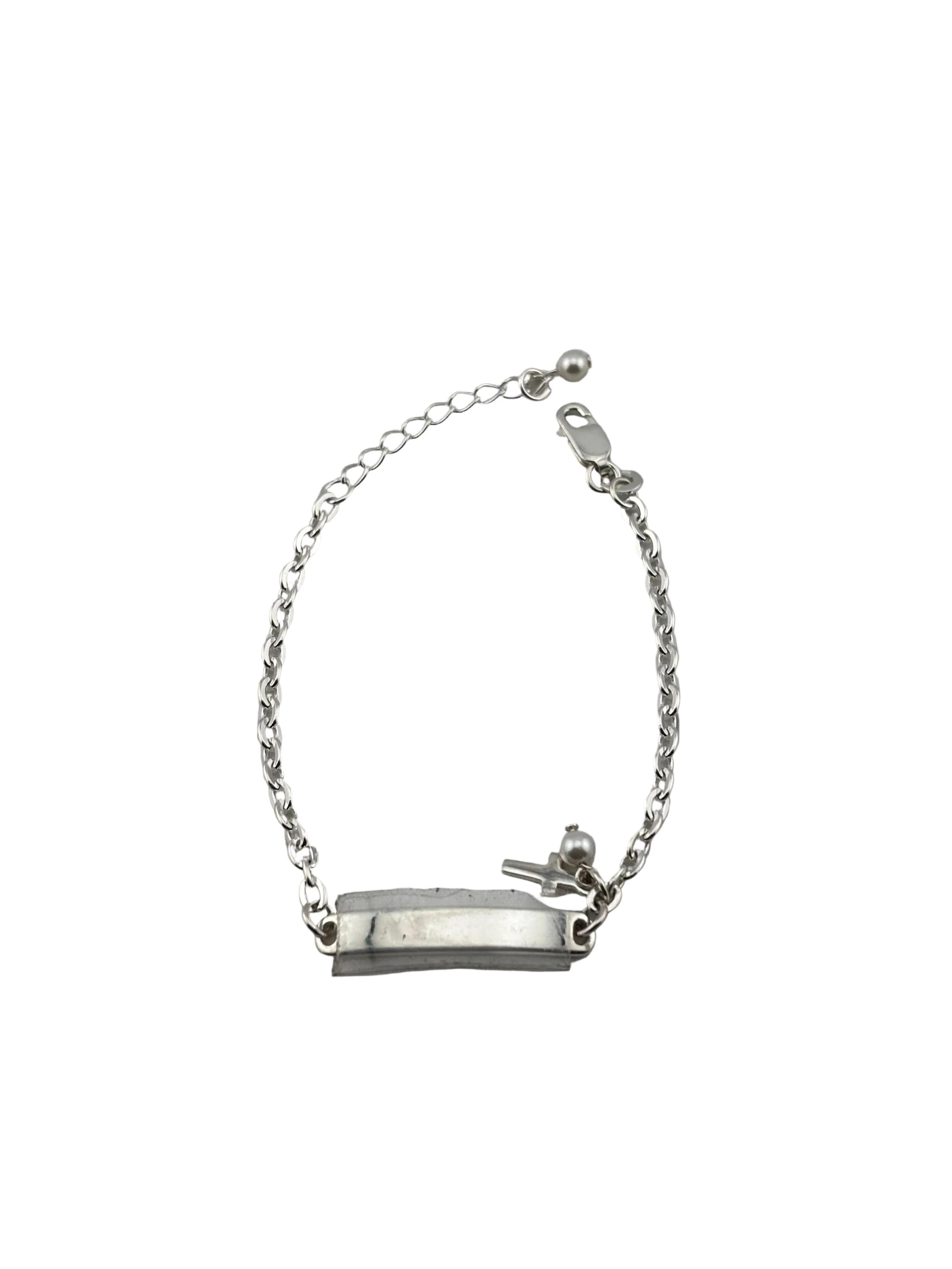 Kids Name Plate Silver Bracelet – 925 Sterling Silver Baby ID Bracelet Adjustable Chain Design