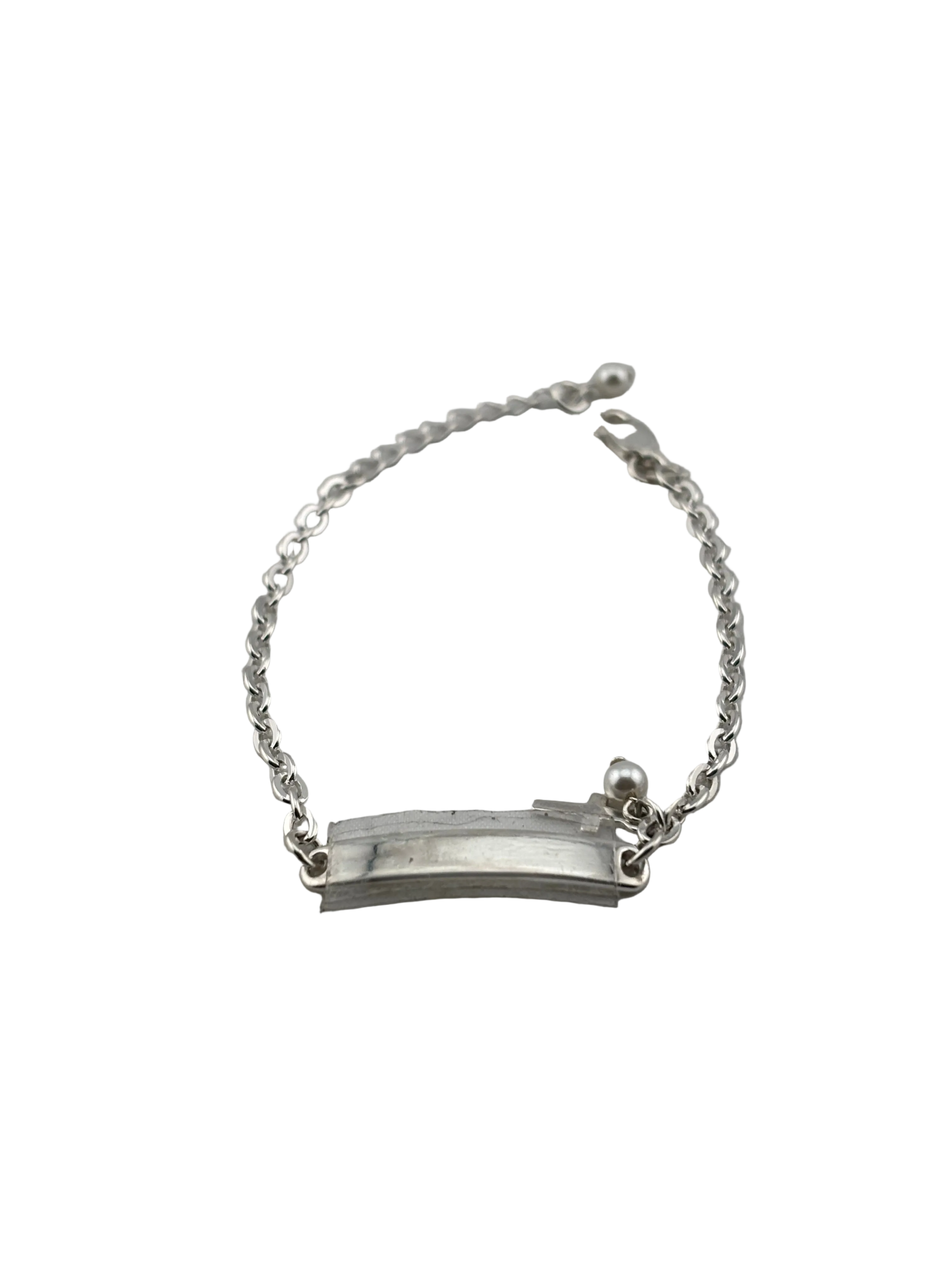 Kids Name Plate Silver Bracelet – 925 Sterling Silver Baby ID Bracelet Adjustable Chain Design
