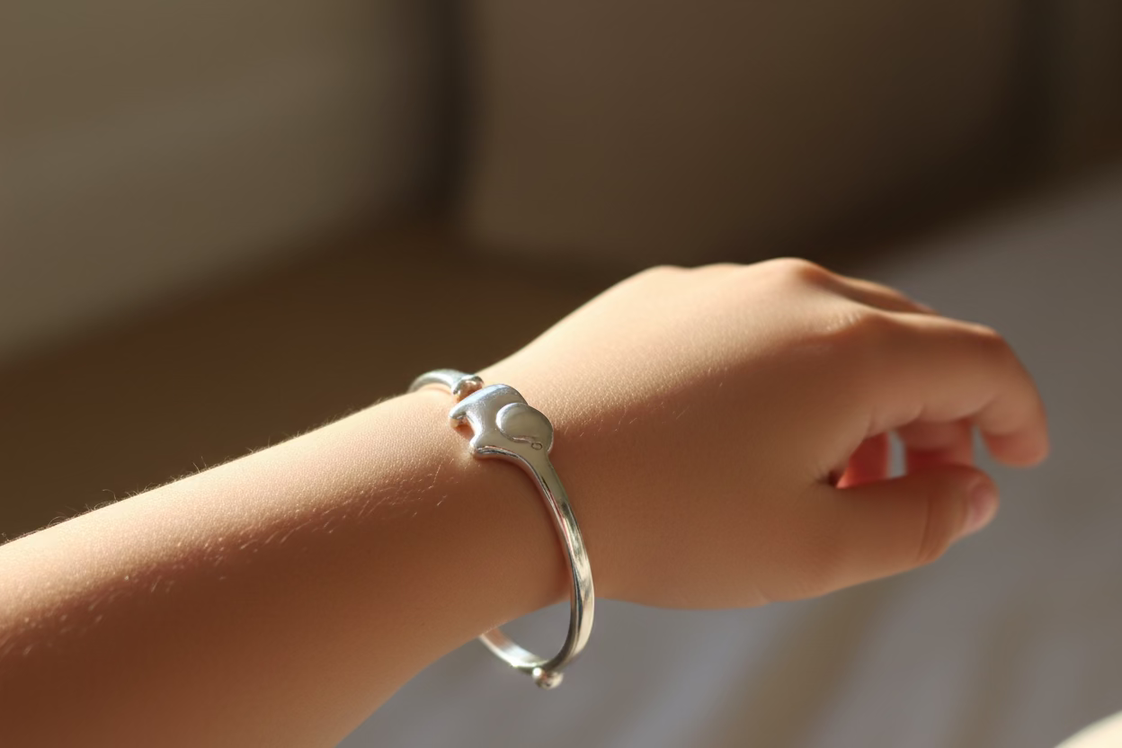 Kids Elephant Silver Kada – 925 Sterling Silver Baby Bracelet Open Kada Cute Animal Design