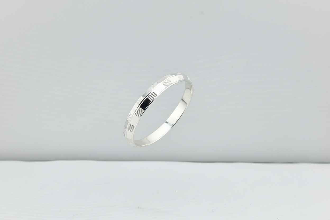 Silver Pattern Kada – 925 Sterling Silver Bracelet Geometric Textured Design Adjustable Bangle