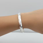 Silver Pattern Kada – 925 Sterling Silver Bracelet Geometric Textured Design Adjustable Bangle