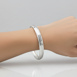 Striped Silver Kada – 925 Sterling Silver Bracelet Textured Band with Center Highlight Design