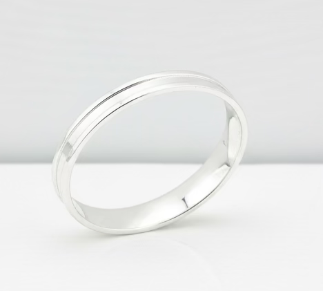 Plain Silver Kada – 925 Sterling Silver Bracelet Polished Minimal Band with Center Groove