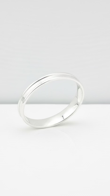 Plain Silver Kada – 925 Sterling Silver Bracelet Polished Minimal Band with Center Groove