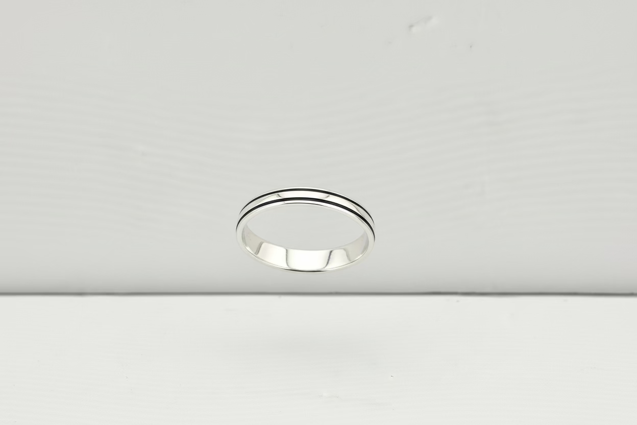 Dual Line Silver Kada – 925 Sterling Silver Bracelet Polished Band with Center Highlight Design