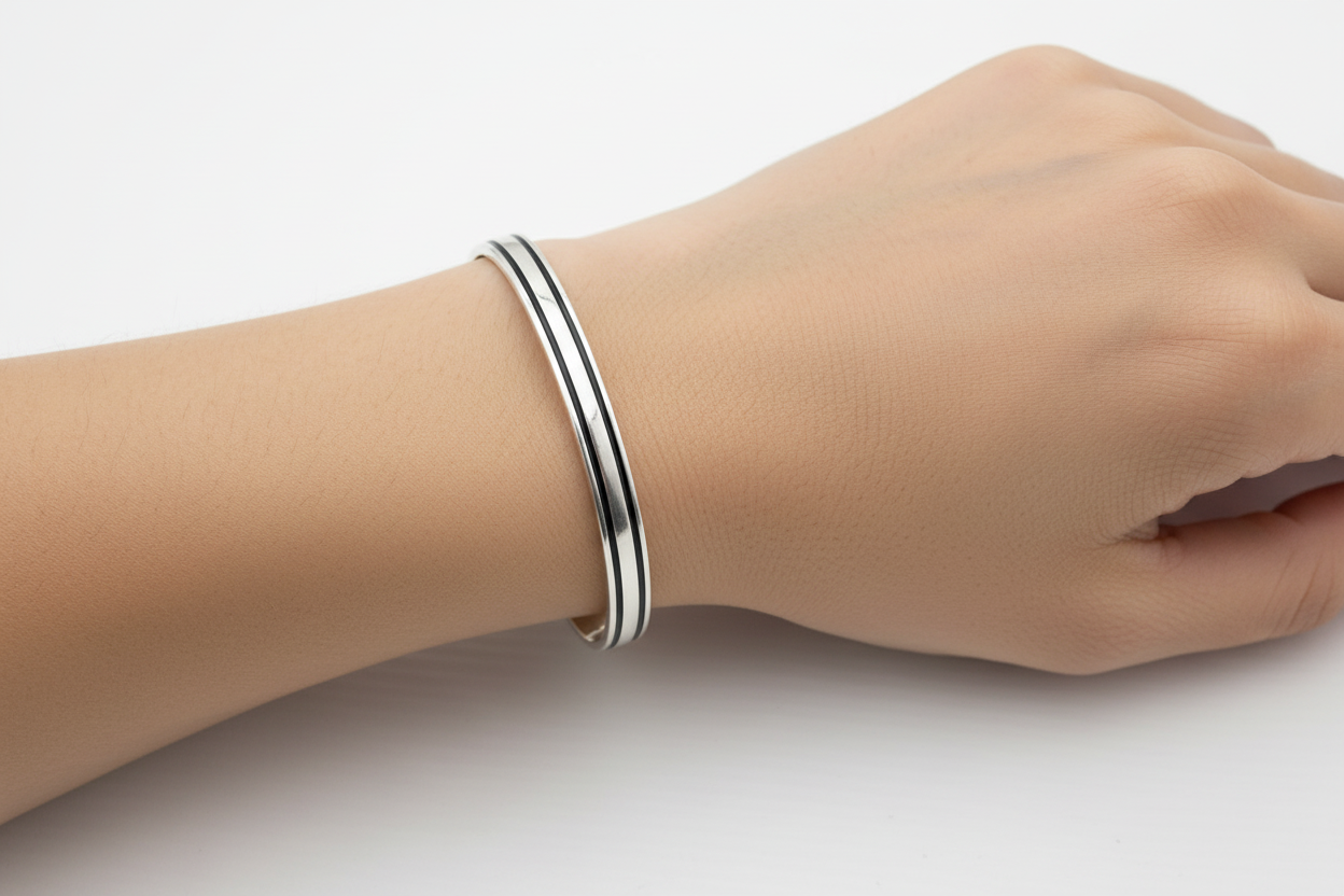 Double Band Silver Kada – 925 Sterling Silver Bracelet Polished Dual Layer Design