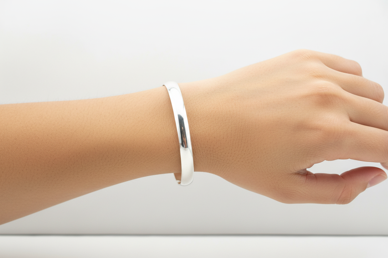 Plain Silver Kada – 925 Sterling Silver Bracelet Smooth Polished Minimal Bangle