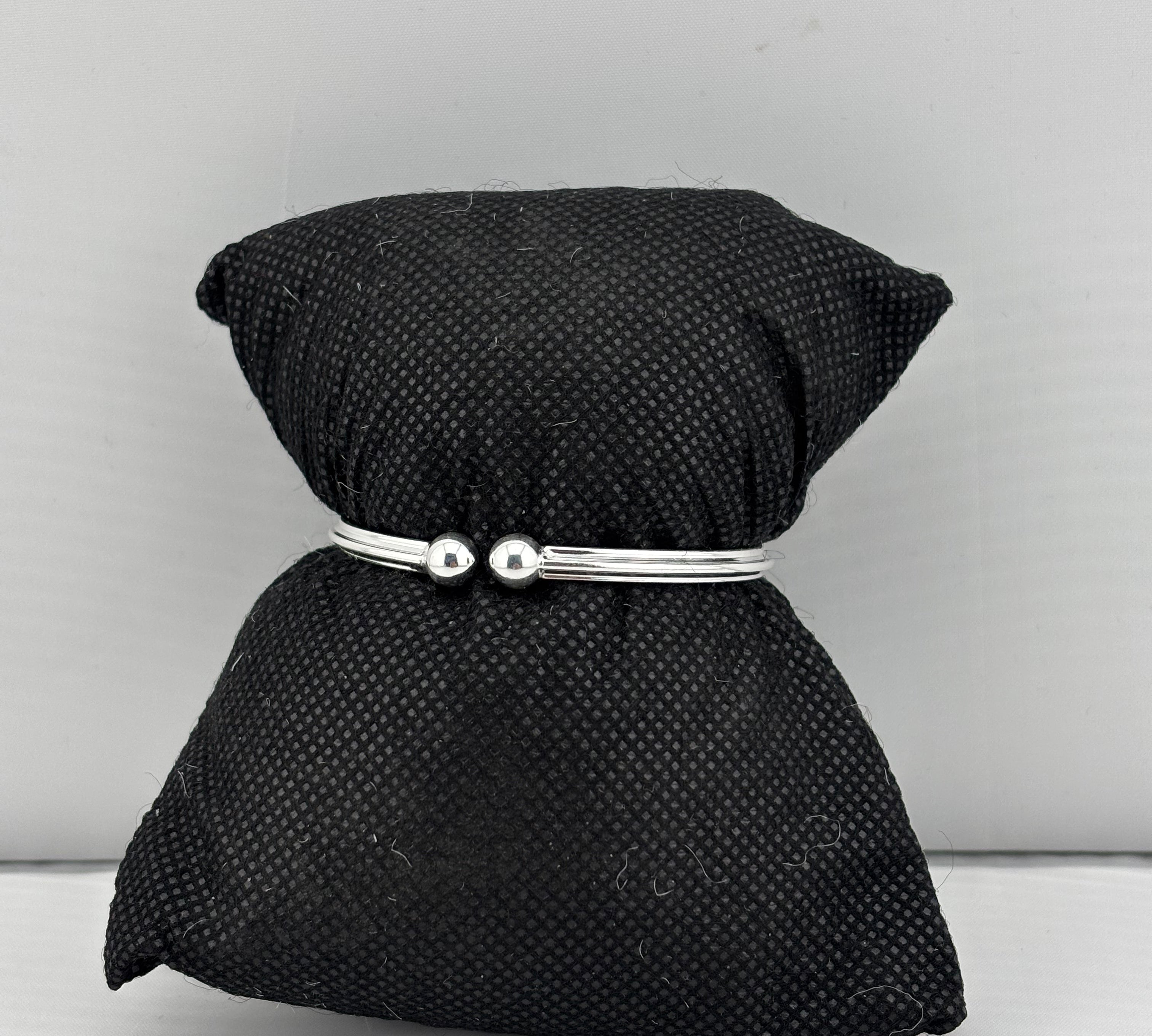 Twin Bead Silver Kada – 925 Sterling Silver Bracelet Double Ball Design Minimal Kada