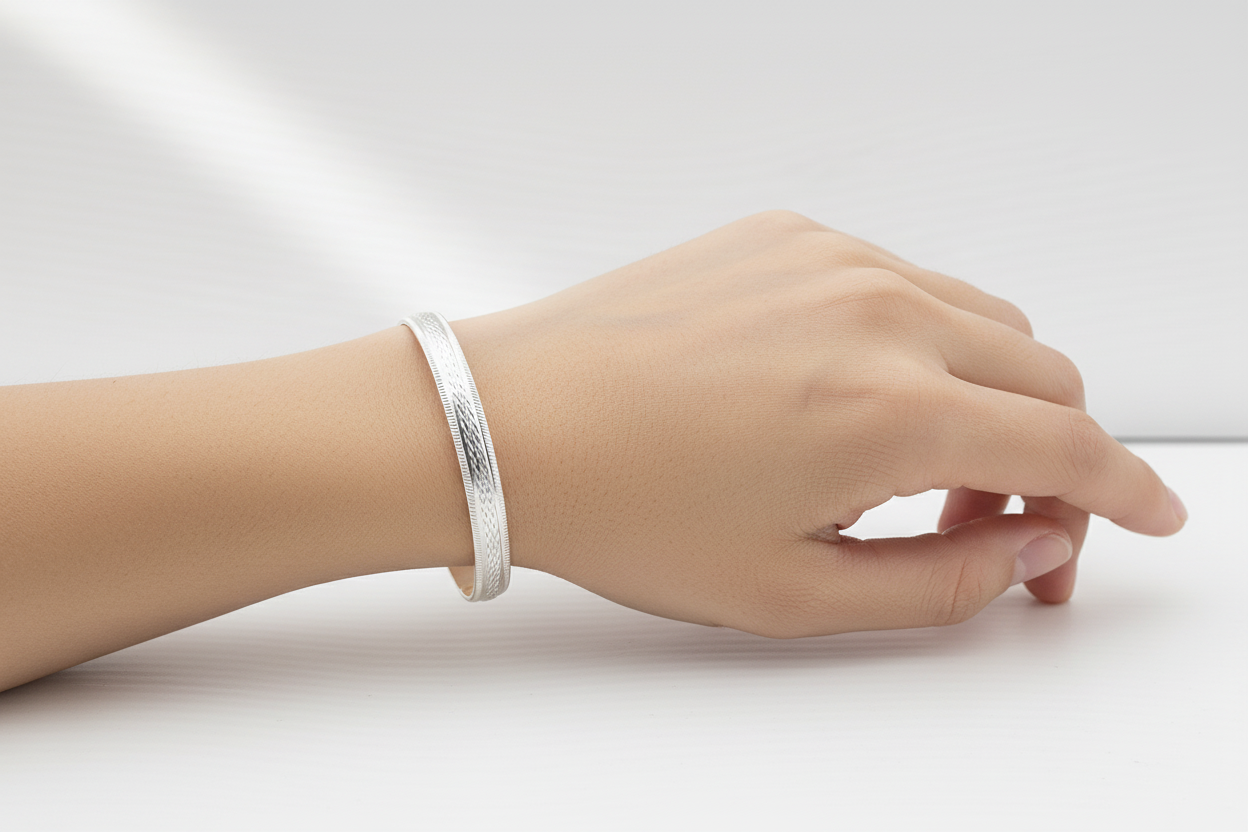 Diamond Cut Pattern Silver Kada – 925 Sterling Silver Bracelet Textured Engraved Designer Kada