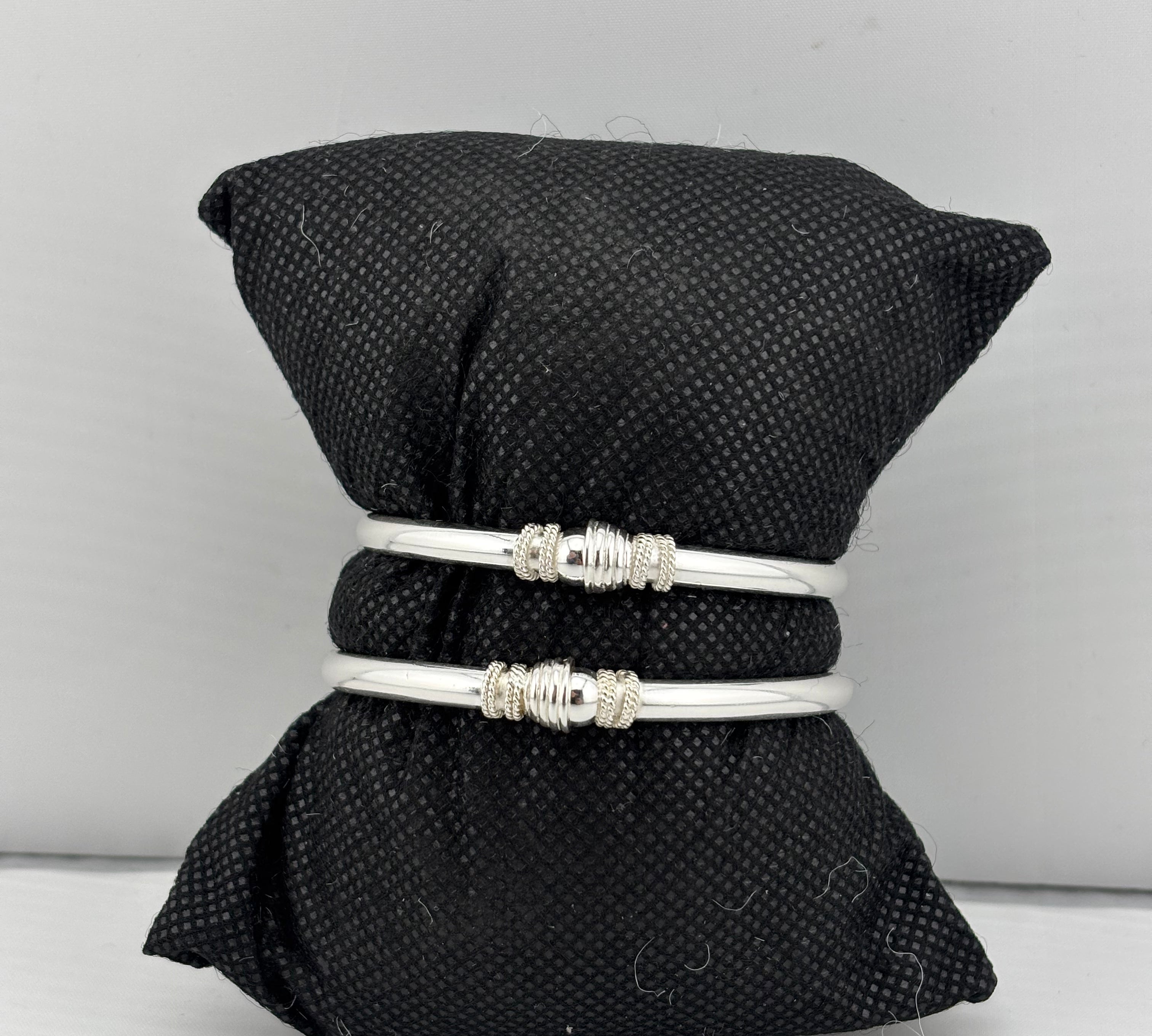 Twin Rope Bead Silver Kada Pair – 925 Sterling Silver Bracelet Set Textured Designer