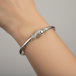 Textured Cone Bead Silver Kada – 925 Sterling Silver Bracelet Designer Center Bead Bangle