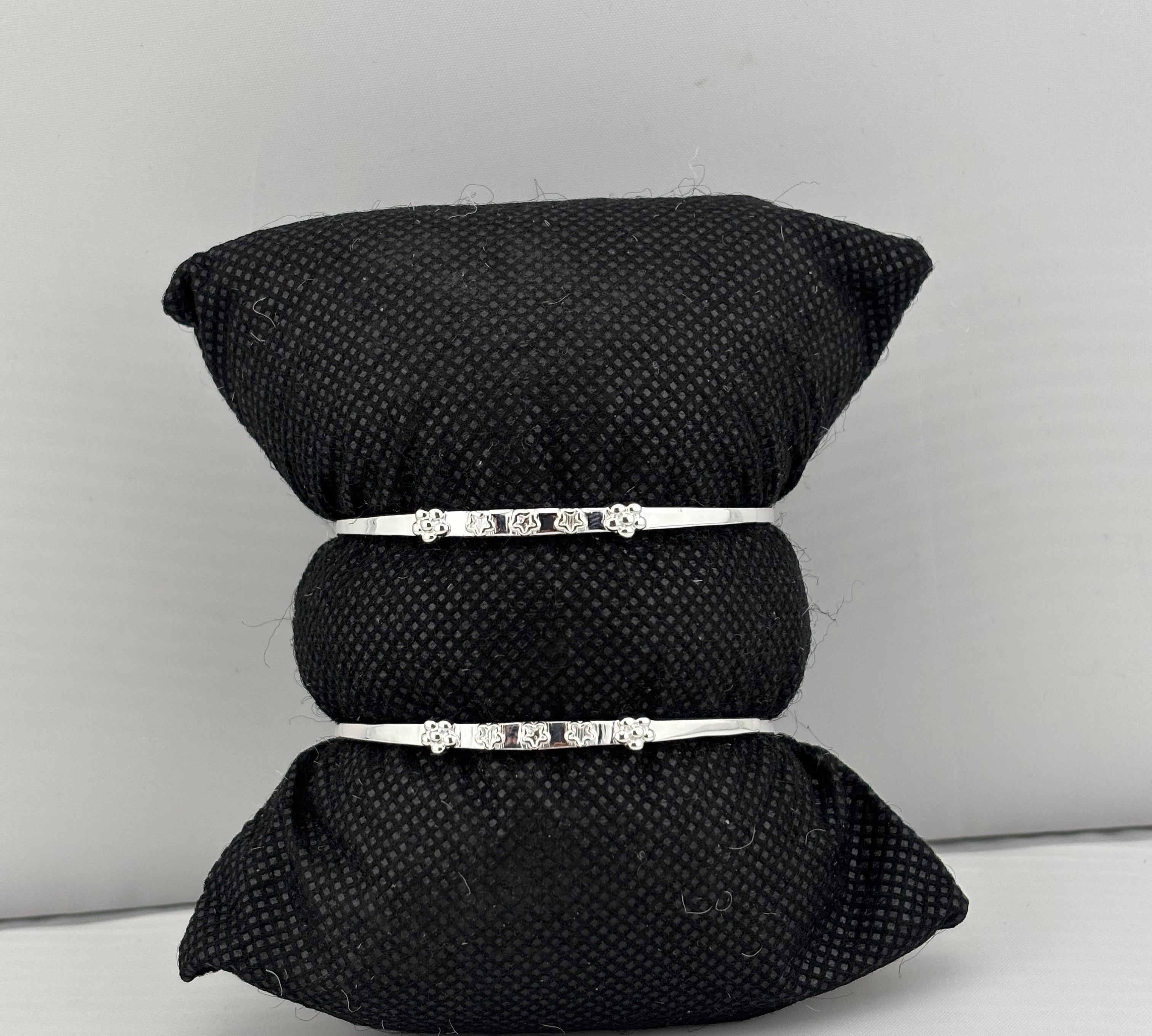 Floral Charm Silver Kada Pair – 925 Sterling Silver Bracelet Set