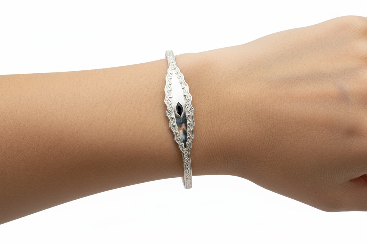 Ornate Engraved Silver Kada Pair – 925 Sterling Silver Bracelet Set