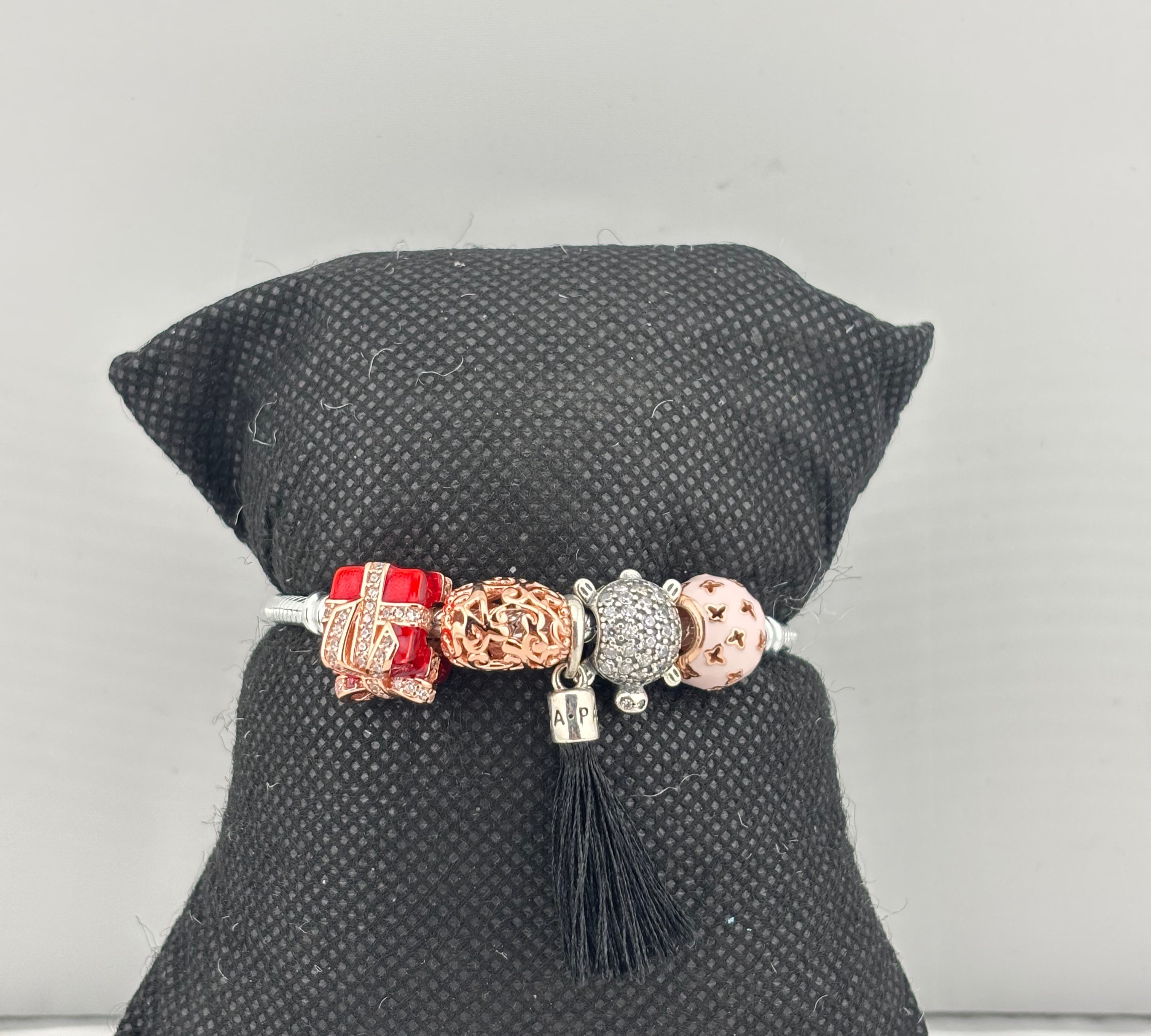 Charm Beaded Silver Bracelet – 925 Sterling Silver Kada with Designer Charms & Tassel