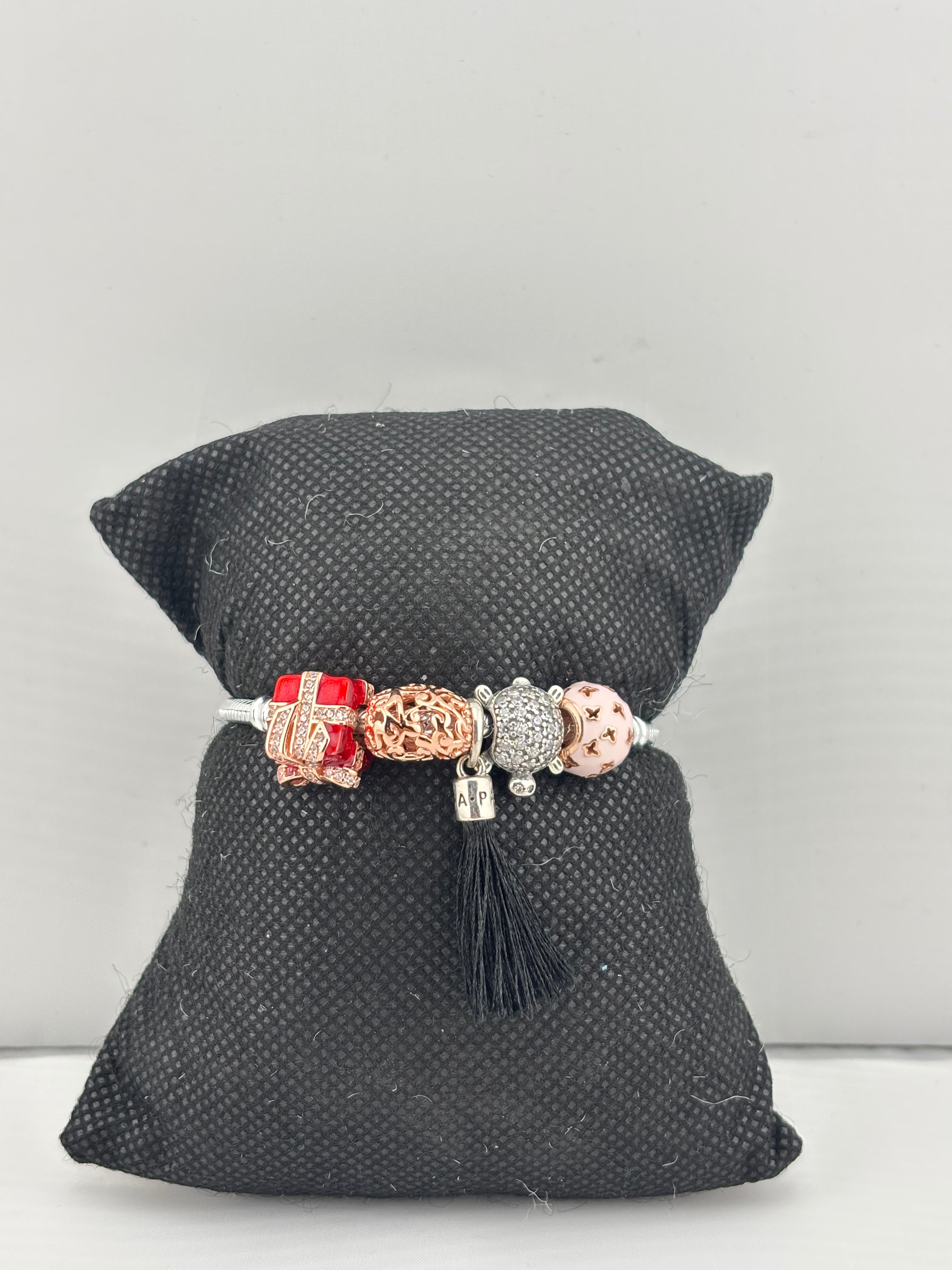 Charm Beaded Silver Bracelet – 925 Sterling Silver Kada with Designer Charms & Tassel