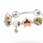 Charm Bead Silver Bracelet – 925 Sterling Silver Kada with Star, Floral & Enamel Charms