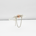 Bow Charm Silver Bracelet with Chain Drop – 925 Sterling Silver Kada with Rose Gold Accent Bead