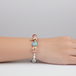 Charm Bead Silver Bracelet – 925 Sterling Silver Kada with Floral Enamel & Rose Gold Accents