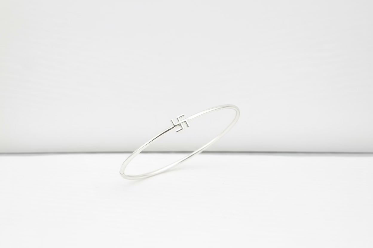 Kids Swastik Silver Kada – 925 Sterling Silver Baby Kada Bracelet | 3.77g | 41mm