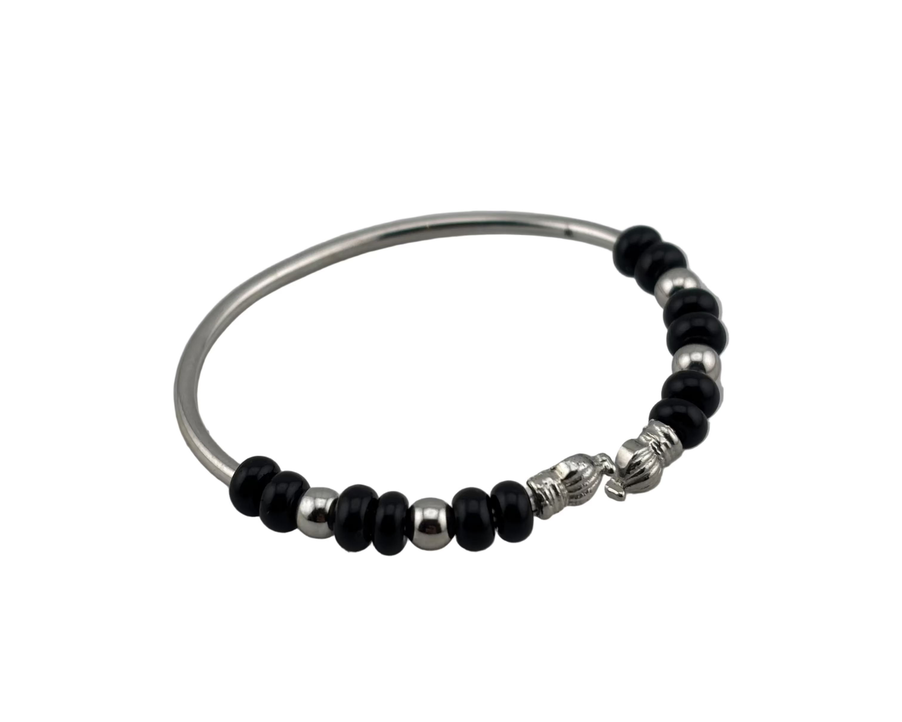 Black Bead Silver Kada Bracelet – nazariya for new born to 6 months