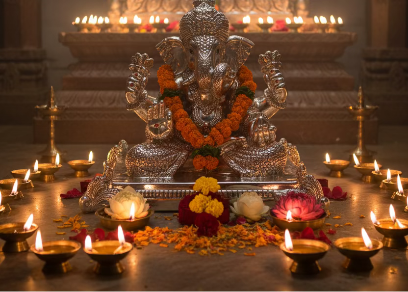 999 Pure Silver Lord Ganesha Idol on Decorative Base