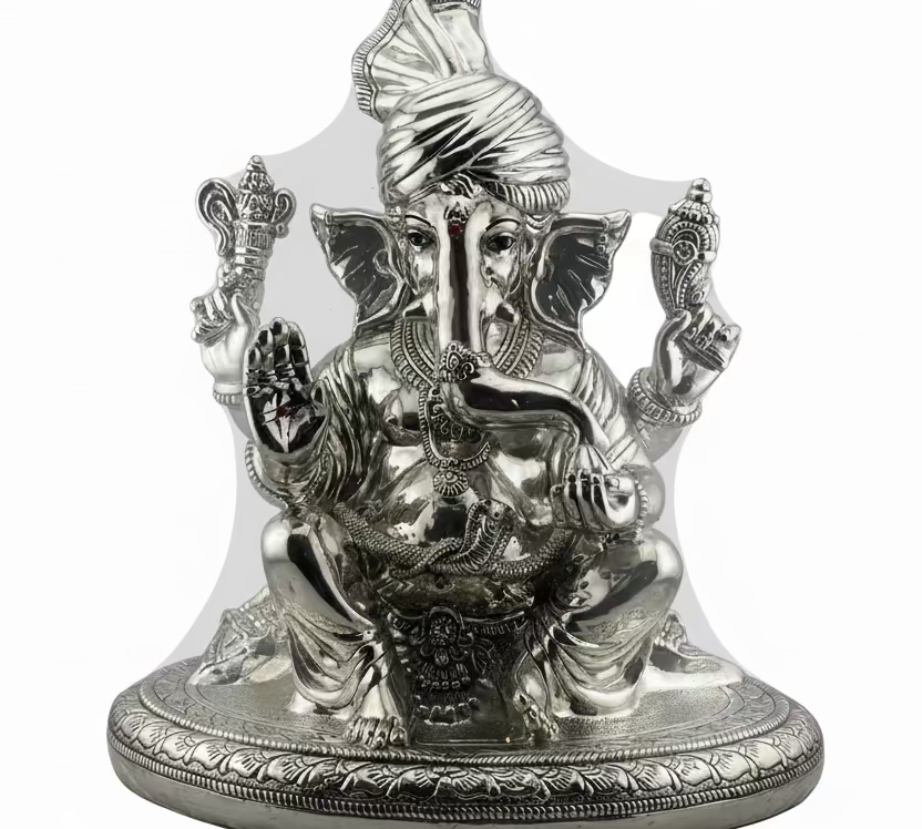999 Pure Silver Lord Ganesha Idol with Turban Design – Ganpati Murti