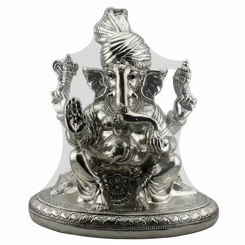 999 Pure Silver Lord Ganesha Idol with Turban Design – Ganpati Murti