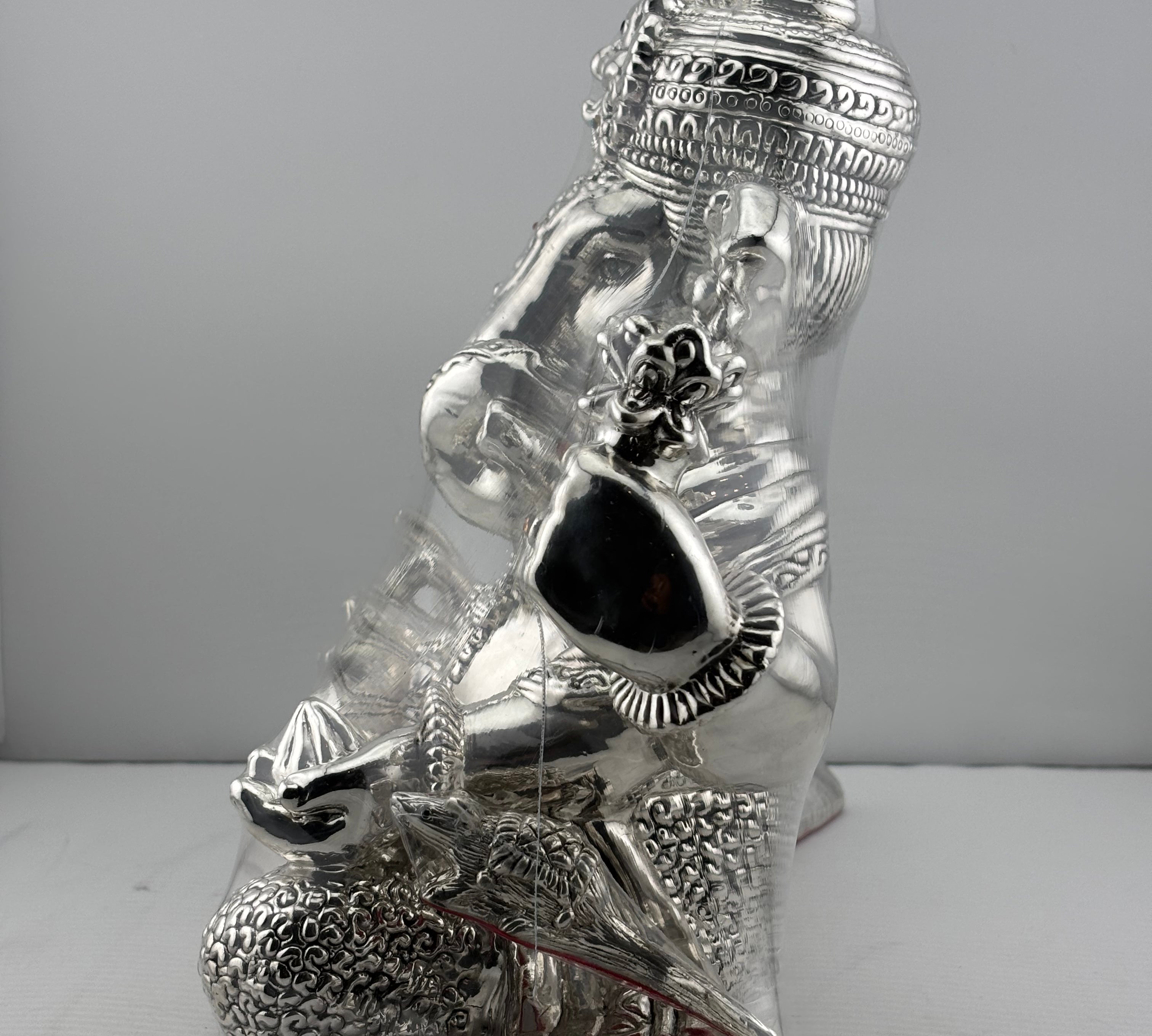 999 Pure Silver Lord Ganesha Idol with Modak & Ornate Crown – Ganpati Murti