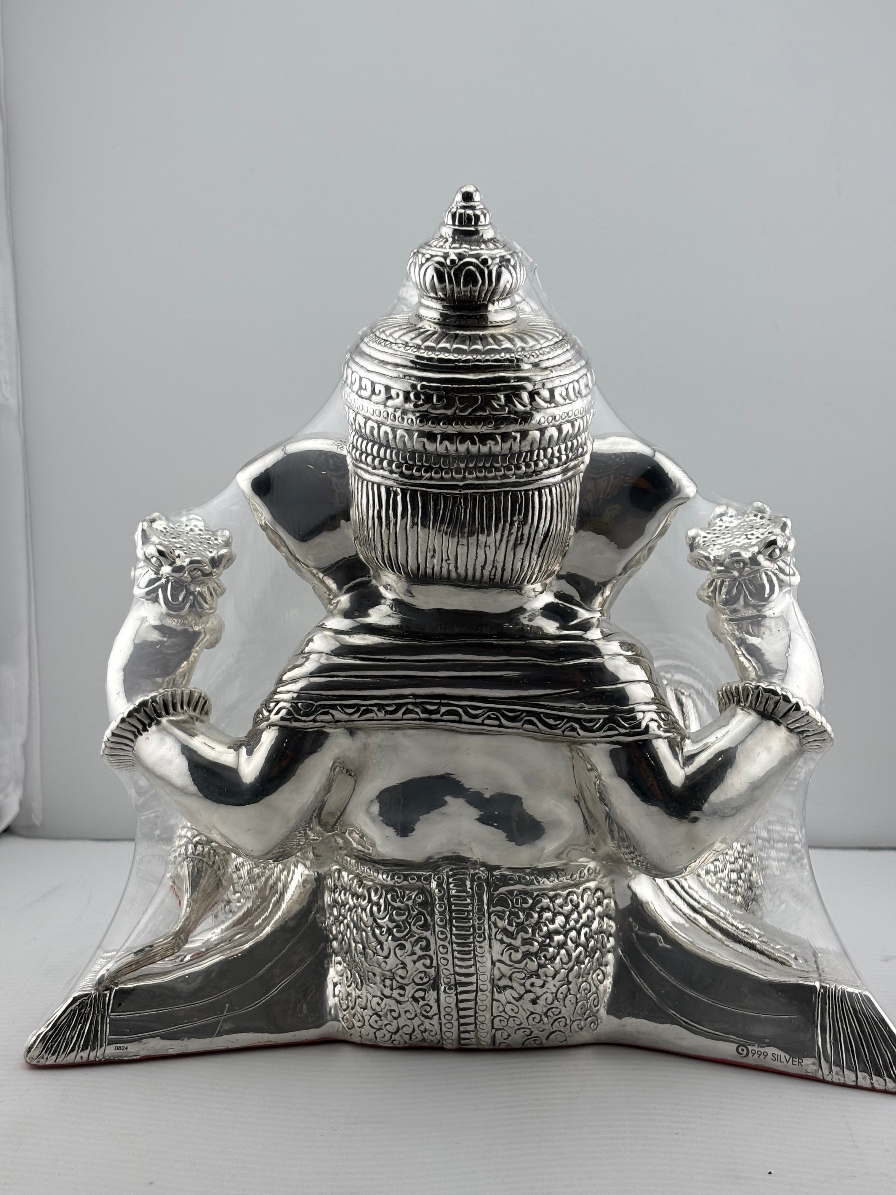 999 Pure Silver Lord Ganesha Idol with Modak & Ornate Crown – Ganpati Murti