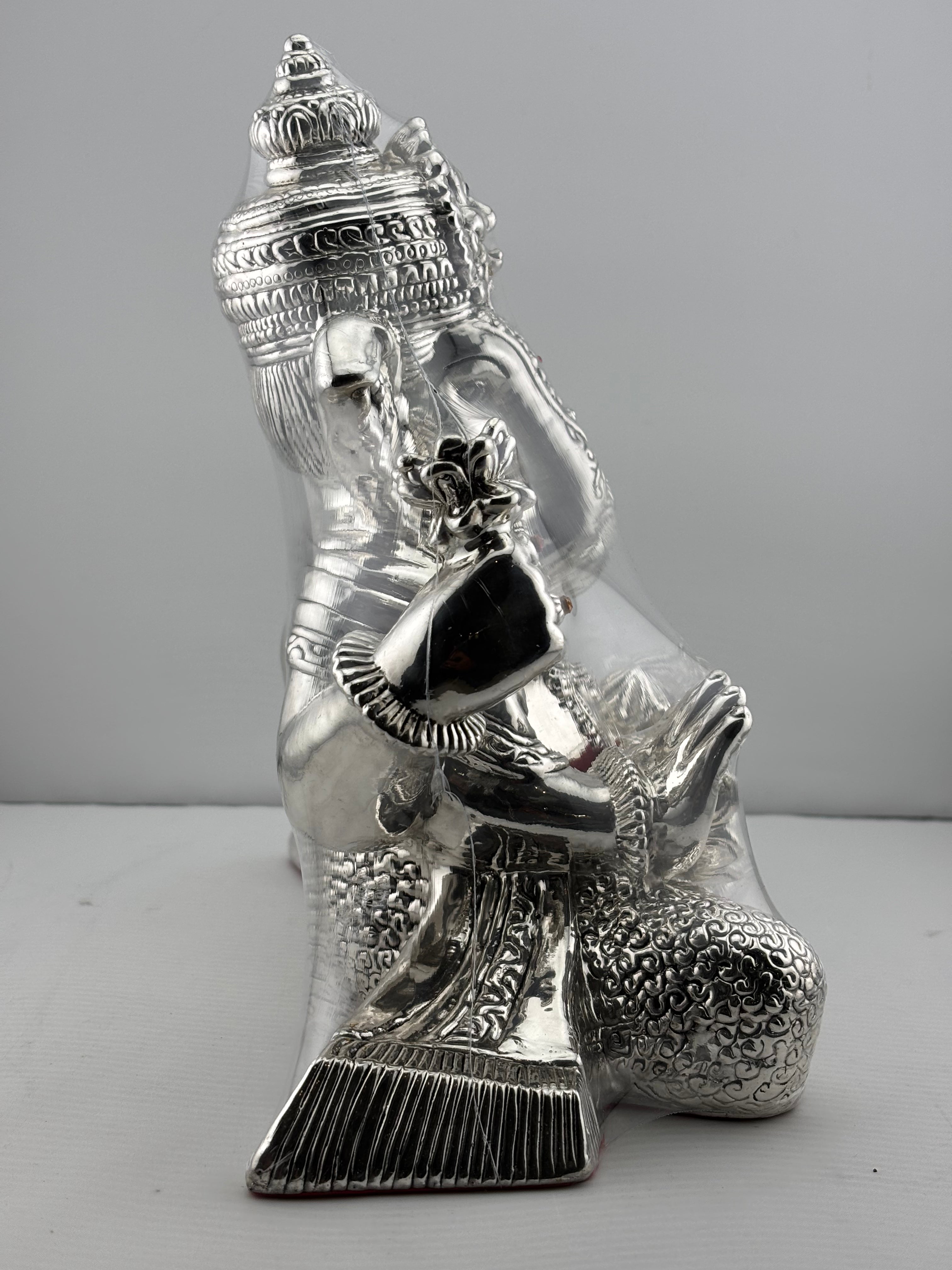 999 Pure Silver Lord Ganesha Idol with Modak & Ornate Crown – Ganpati Murti