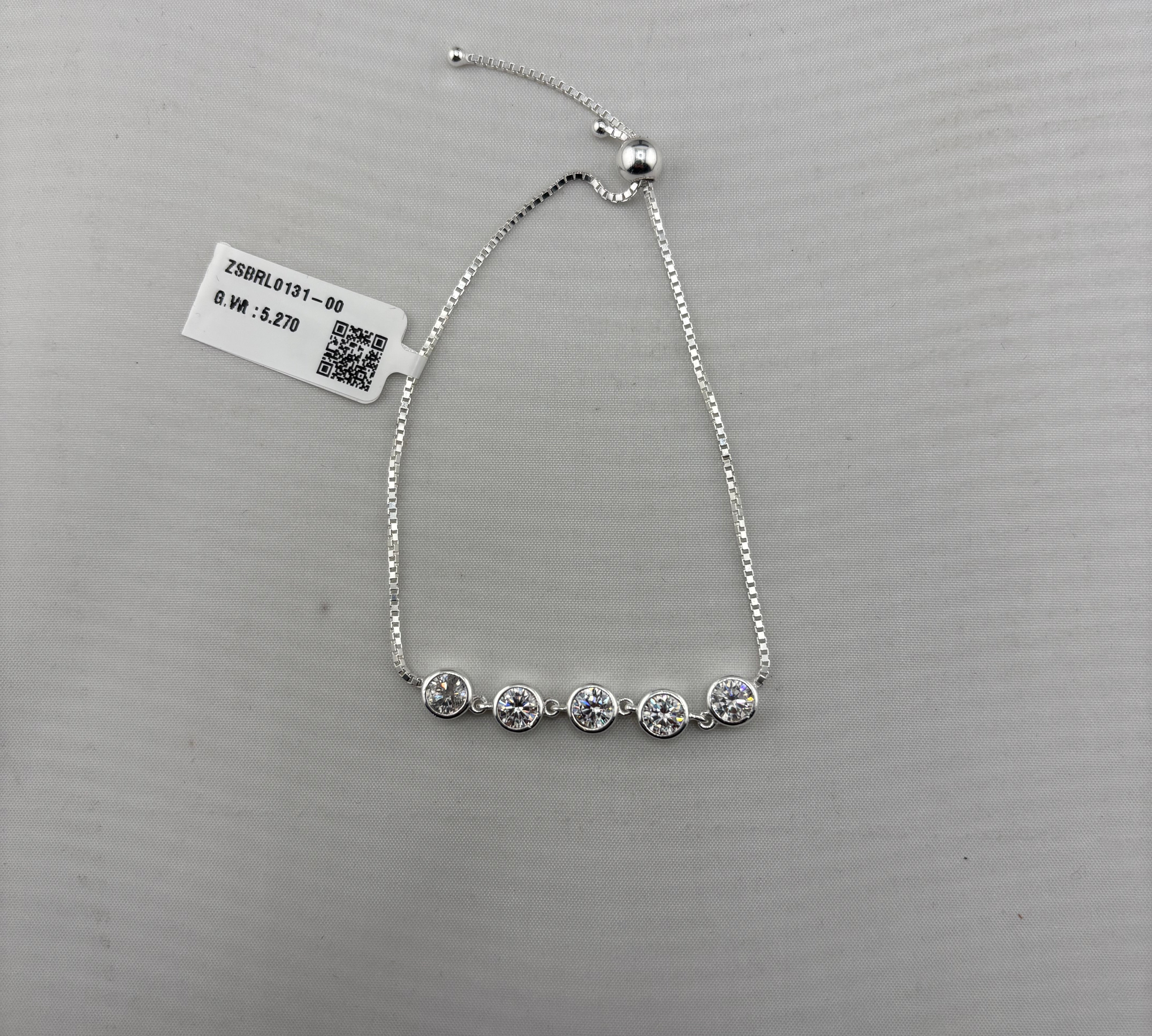 925 Sterling Silver Five Stone CZ Adjustable Bracelet | 5g