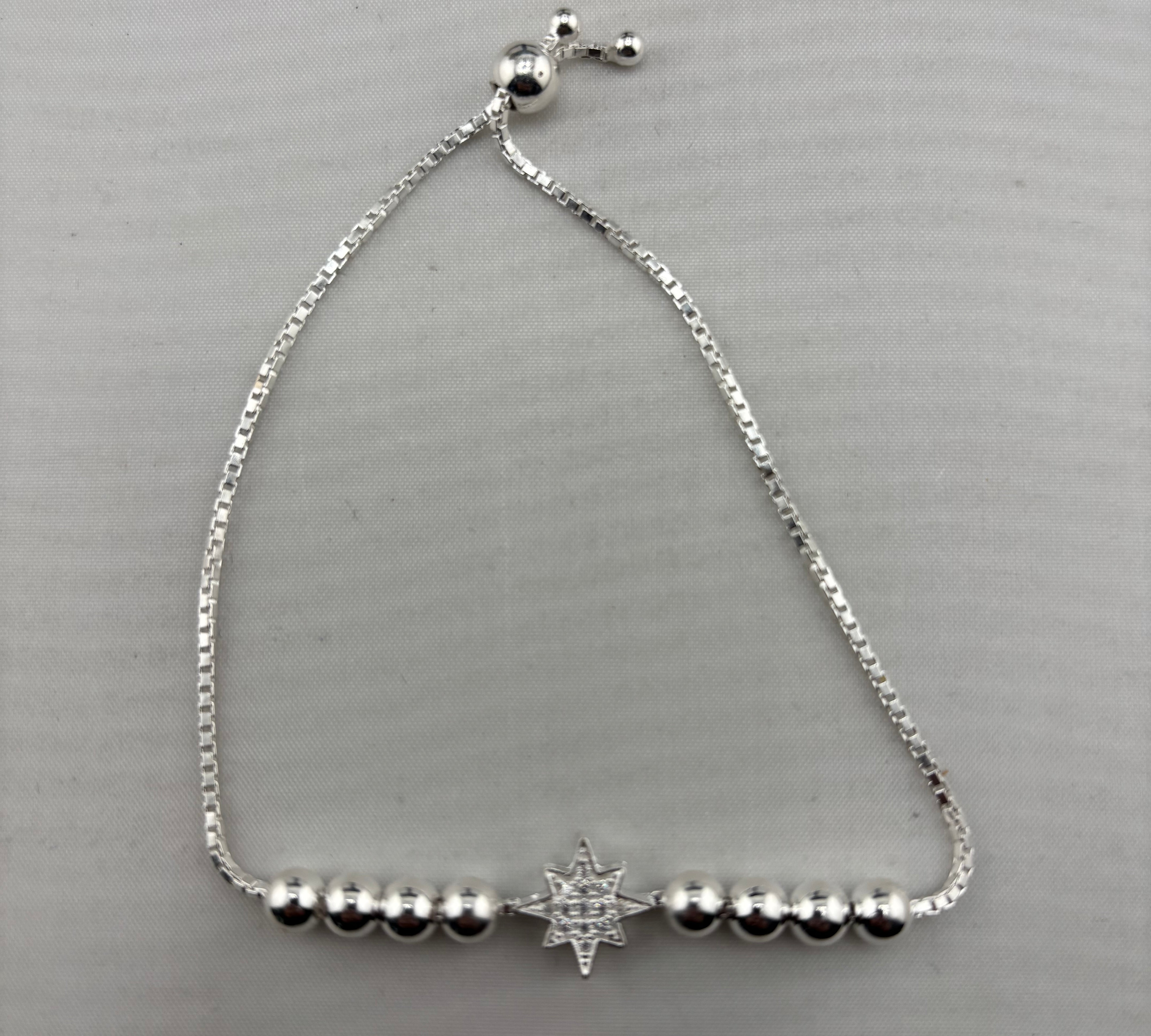 925 Sterling Silver Star CZ Adjustable Bracelet | 5g