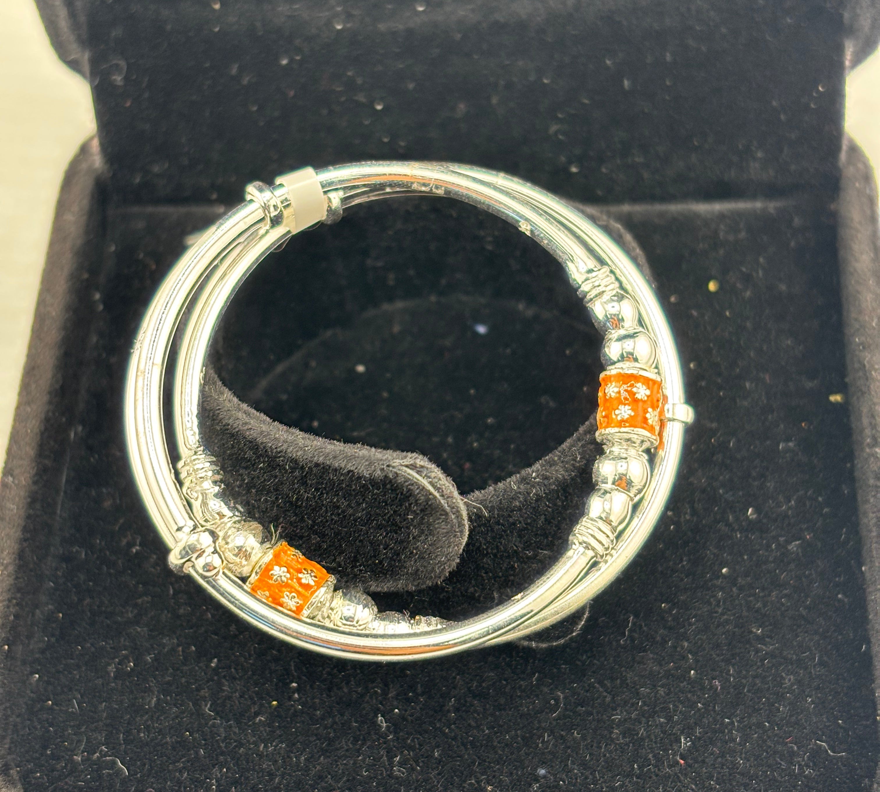 925 Sterling Silver Baby Kada Pair with Orange Charm Detail | 15g