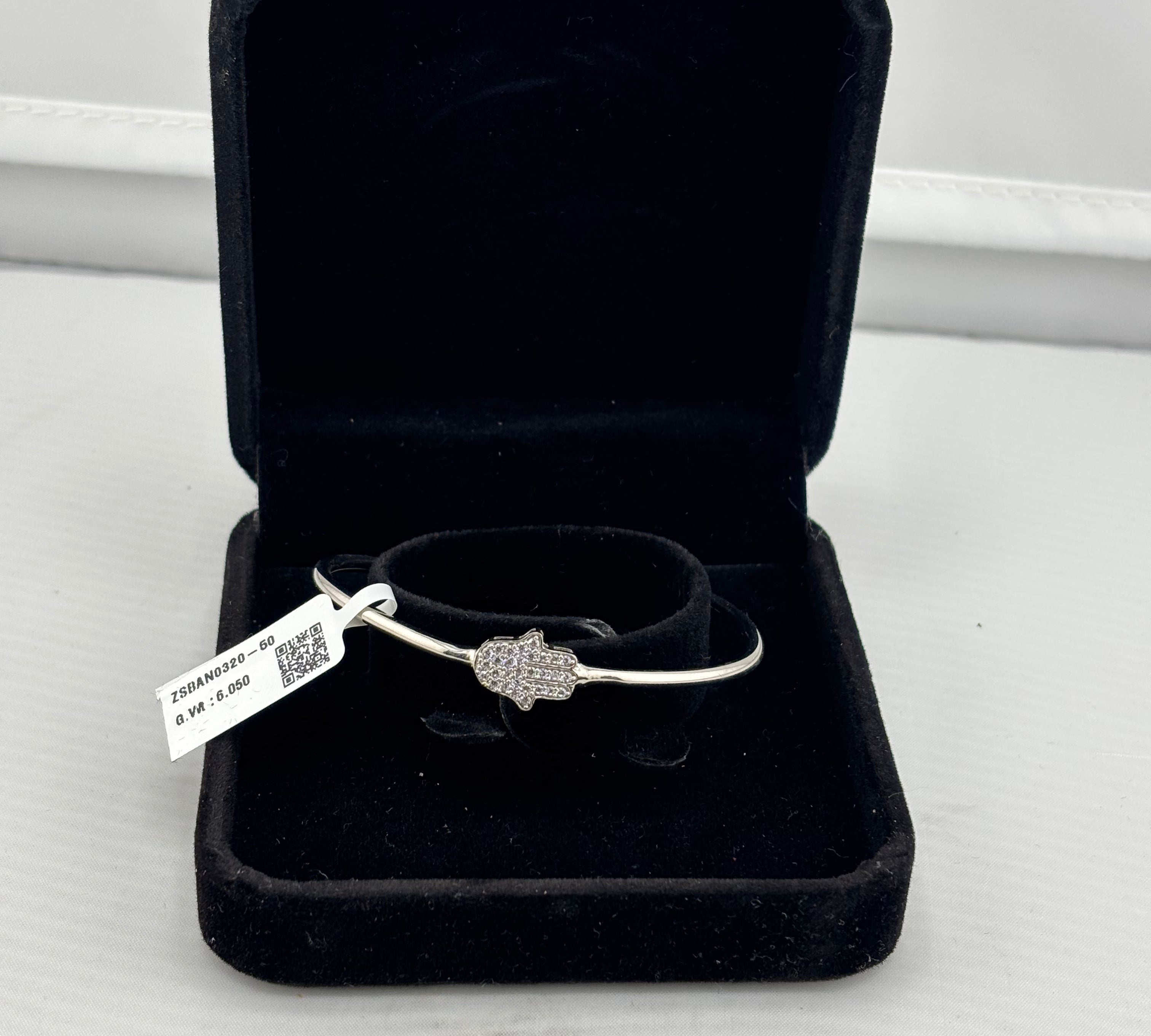 925 Sterling Silver Hamsa Hand CZ Women’s Bracelet | 6g