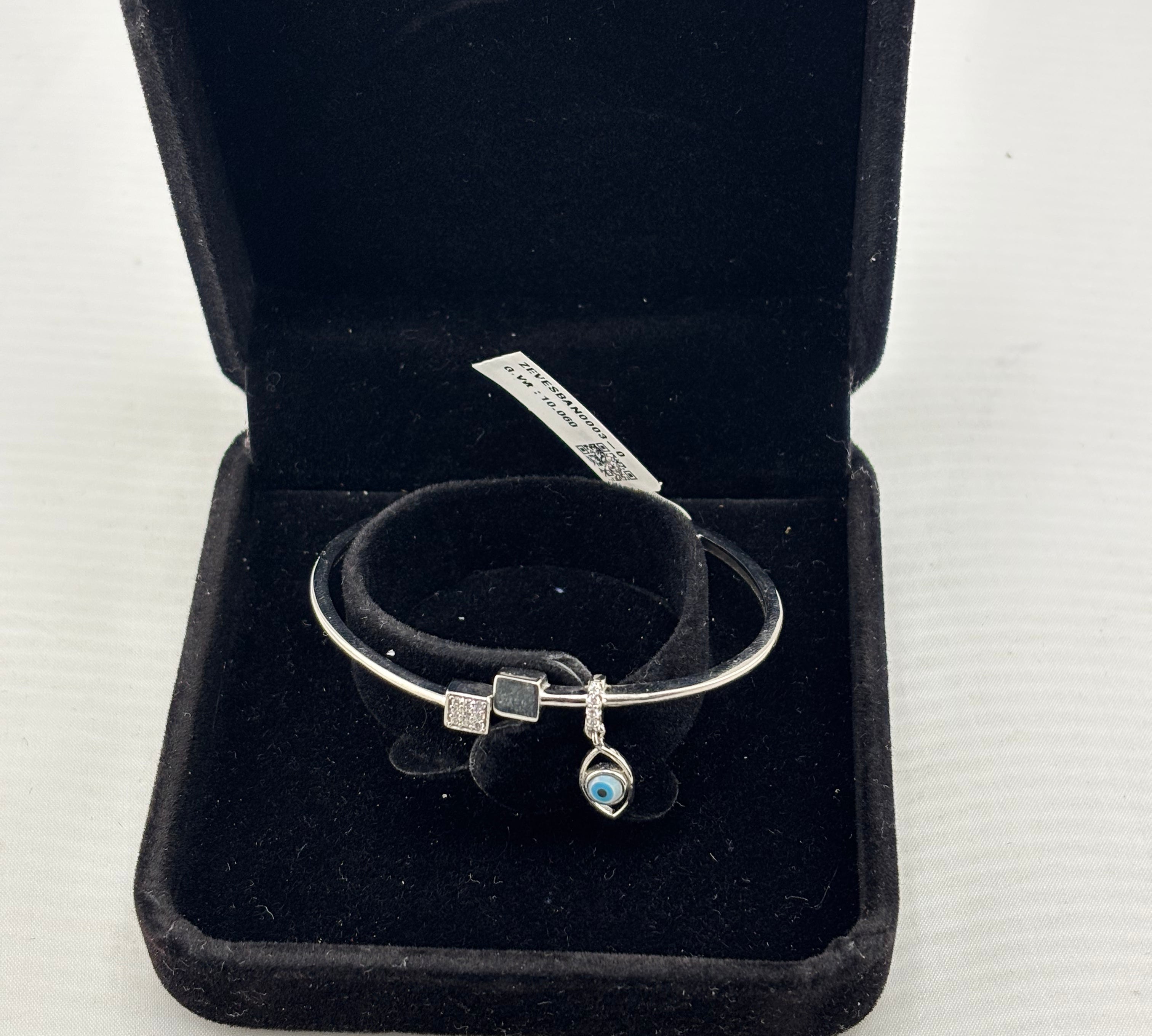 925 Sterling Silver Evil Eye Square Charm Women’s Bracelet | 9g