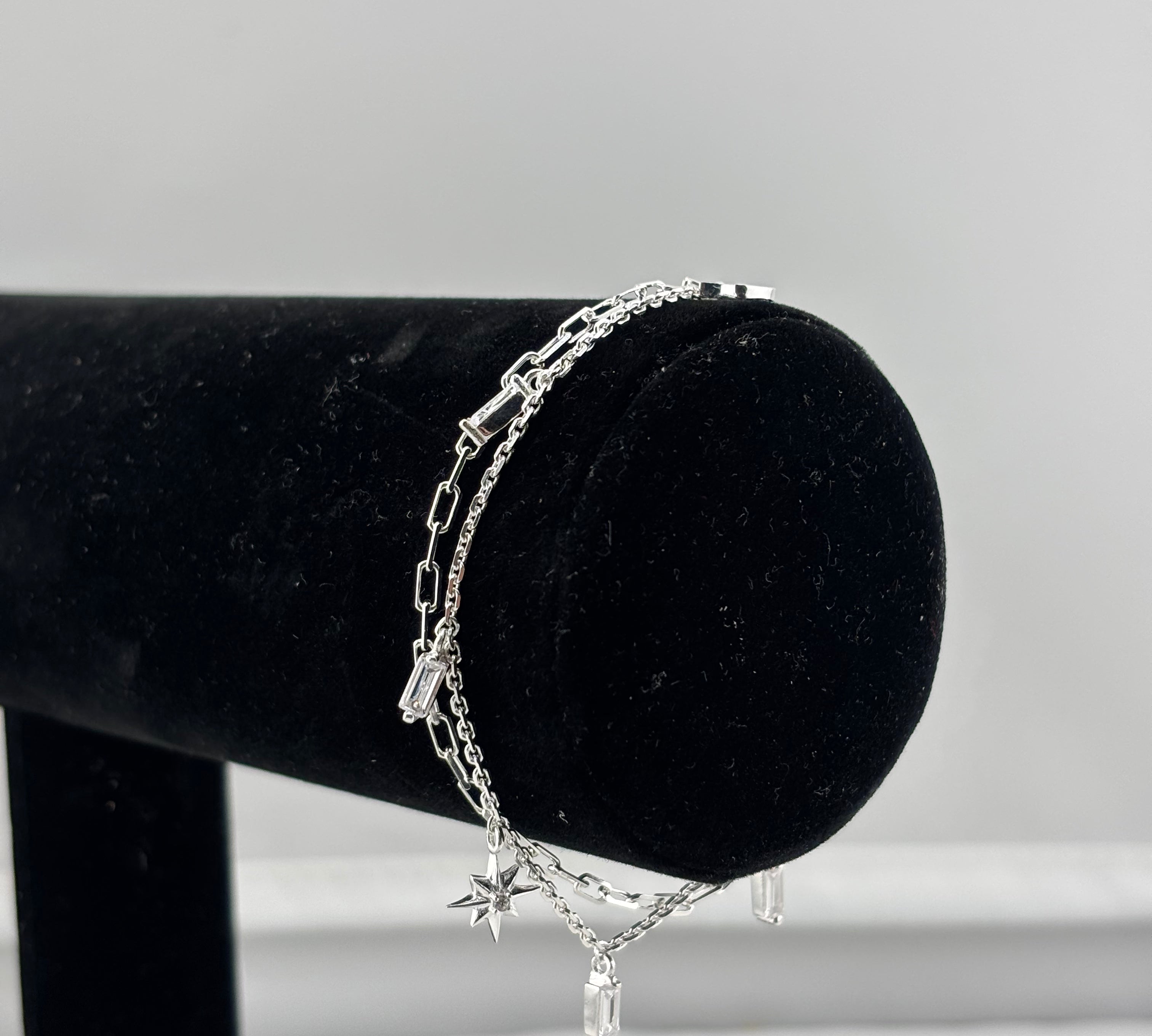 925 Sterling Silver Layered Star Charm Bracelet | 5g