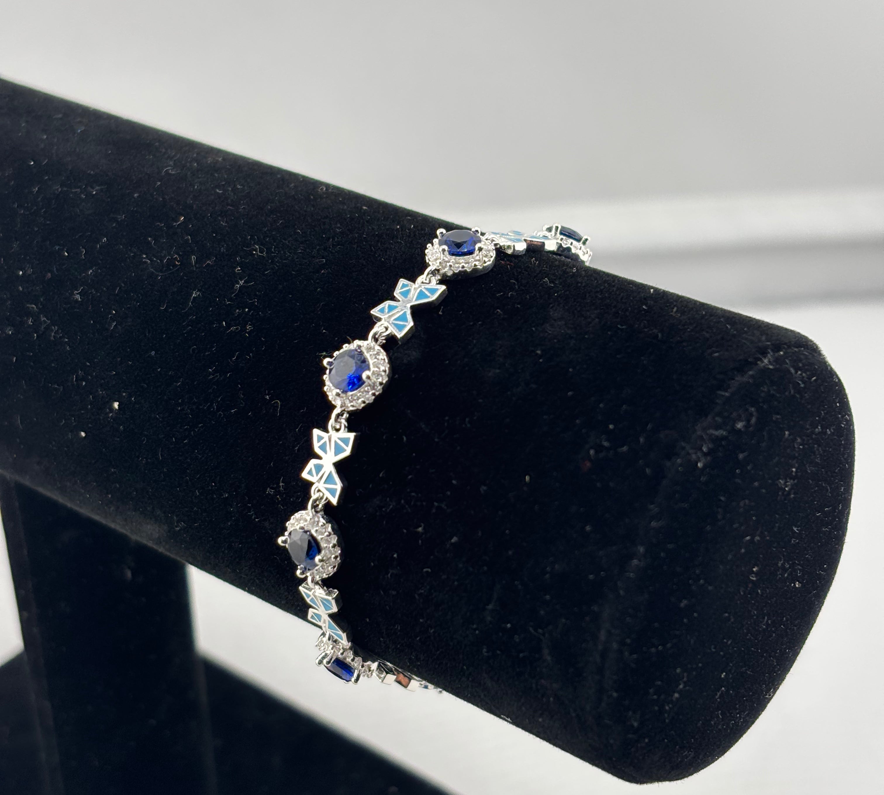 925 Sterling Silver Floral CZ Link Bracelet | 9g