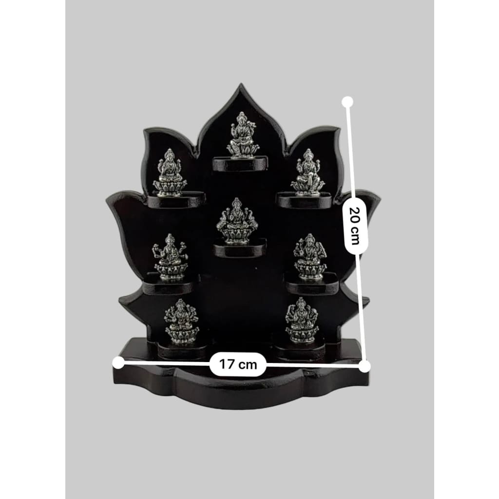Asht Laxmi with wooden base silver idol