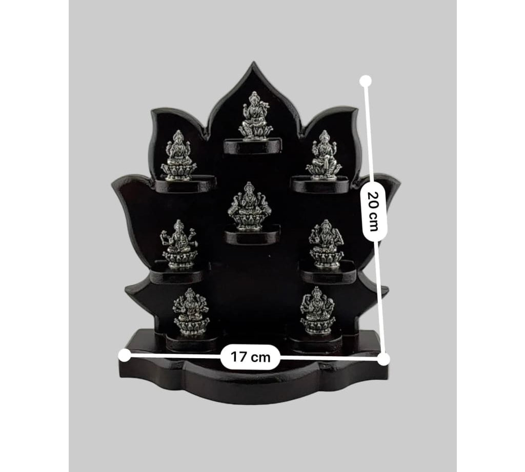 Asht Laxmi with wooden base silver idol