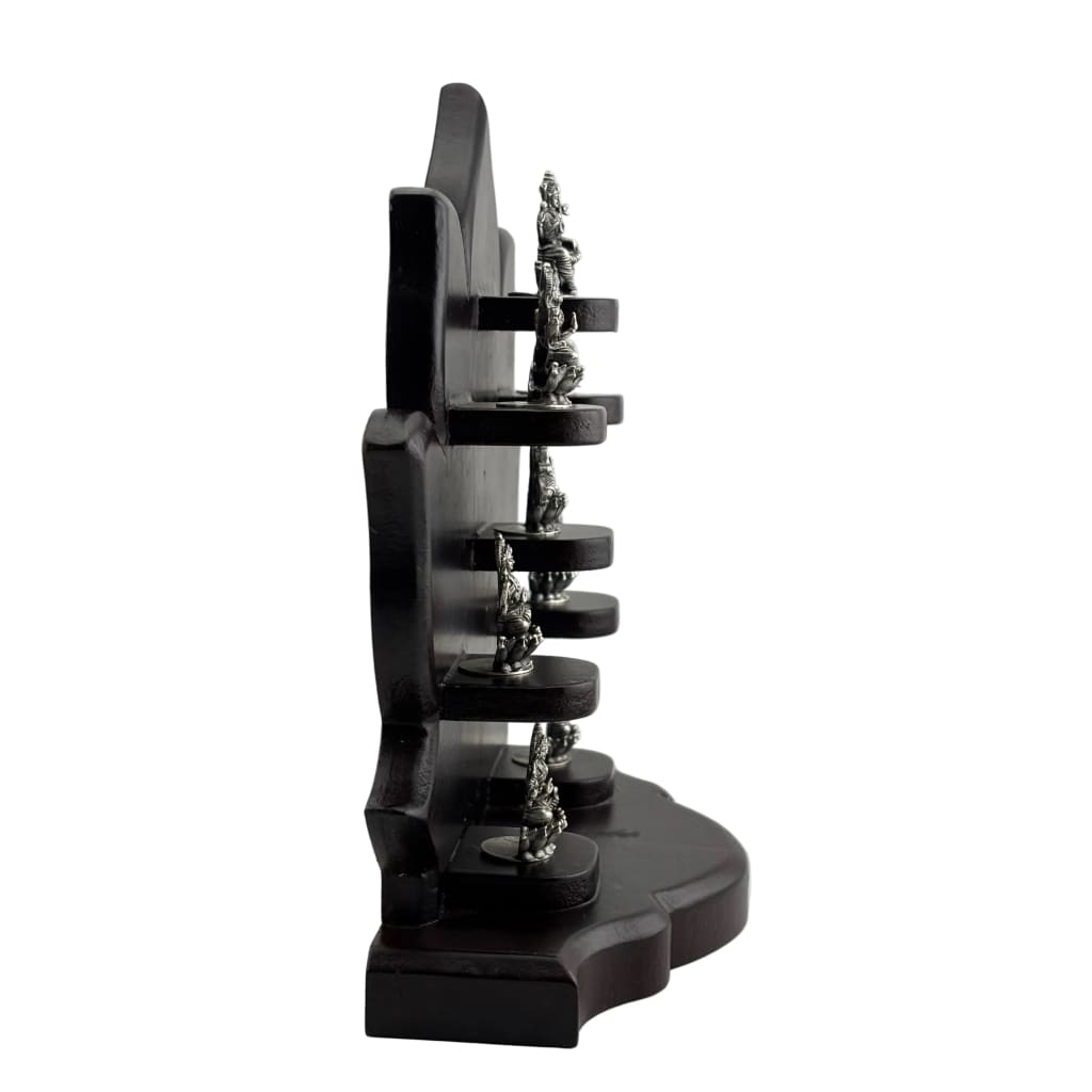 Asht Laxmi with wooden base silver idol