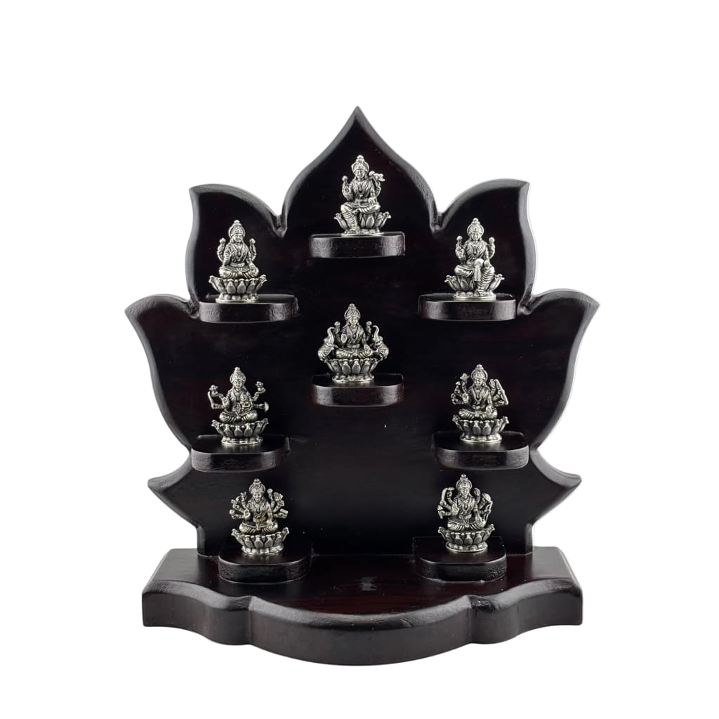 Asht Laxmi with wooden base silver idol