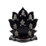 Asht Laxmi with wooden base silver idol