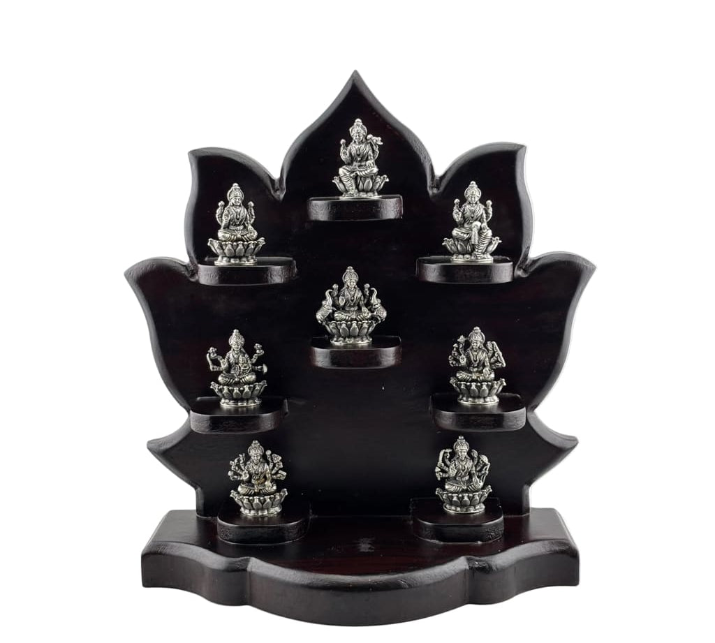 Asht Laxmi with wooden base silver idol