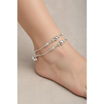 Beaded Bar Center Anklet – 925 Sterling Silver – Adjustable – 23g